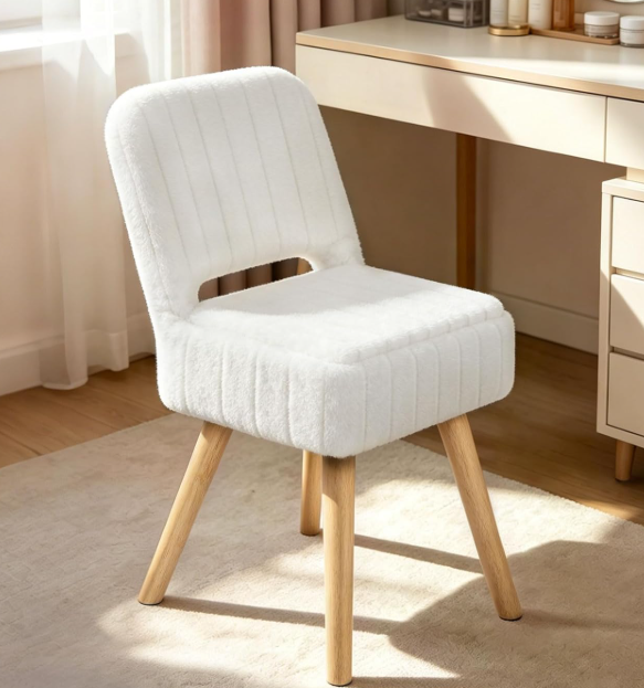 Foldable Vanity Stool With Backrest And Storage (Plush Comfort Style)